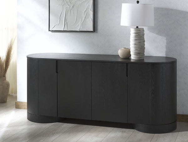 Safavieh JESBELINA Oval 4-Door Sideboard - Modern Wood Storage Solution for Dining and Living Spaces Black SFV4215A