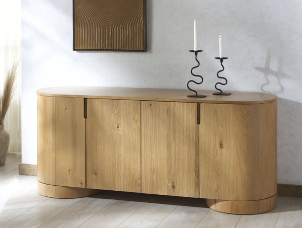 Safavieh JESBELINA Oval 4-Door Sideboard - Modern Wood Storage Solution for Dining and Living Spaces Natural SFV4215B