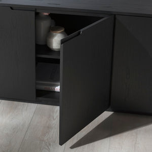 Safavieh LIADONNA 4-Door Wood Sideboard and TV Stand – Elegant Storage Solution for Living and Dining Spaces Black SFV4216A