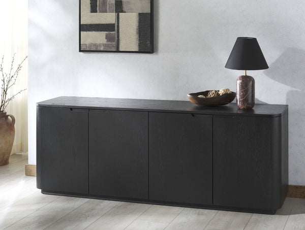 Safavieh LIADONNA 4-Door Wood Sideboard and TV Stand – Elegant Storage Solution for Living and Dining Spaces Black SFV4216A