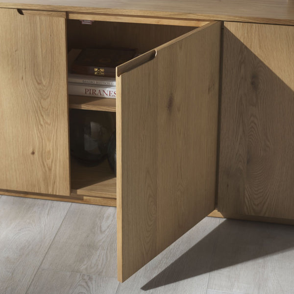 Safavieh LIADONNA 4-Door Wood Sideboard and TV Stand – Elegant Storage Solution for Living and Dining Spaces Natural SFV4216B