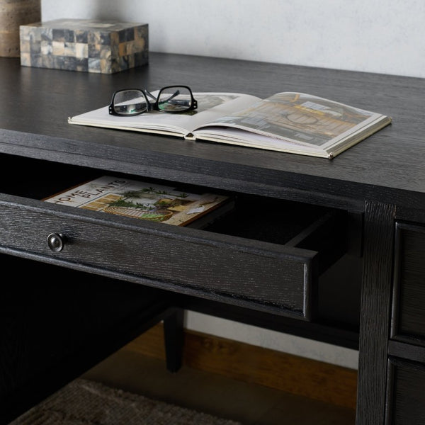 Safavieh Ariella Five Drawer Executive Desk Oak and Iron Two Tone Home Office Workstation Black SFV4223A-3BX
