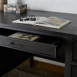 Safavieh Ariella Five Drawer Executive Desk Oak and Iron Two Tone Home Office Workstation Black SFV4223A-3BX