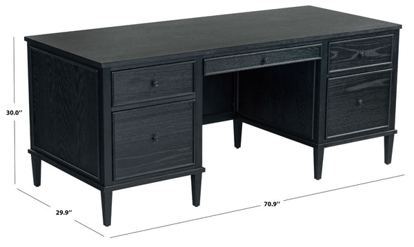 Safavieh Ariella Five Drawer Executive Desk Oak and Iron Two Tone Home Office Workstation Black SFV4223A-3BX