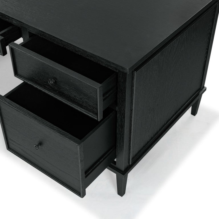 Safavieh Ariella Five Drawer Executive Desk Oak and Iron Two Tone Home Office Workstation Black SFV4223A-3BX