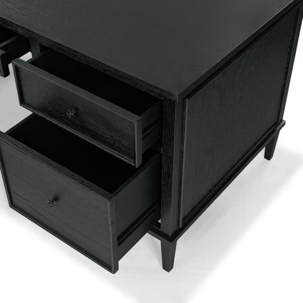 Safavieh Ariella Five Drawer Executive Desk Oak and Iron Two Tone Home Office Workstation Black SFV4223A-3BX