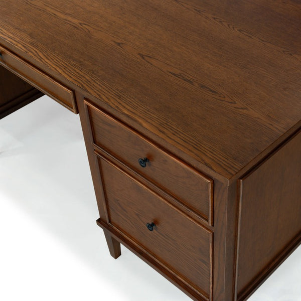 Safavieh Ariella Five Drawer Executive Desk Oak and Iron Two Tone Home Office Workstation Walnut SFV4223B-3BX