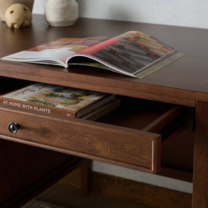 Safavieh Ariella Five Drawer Executive Desk Oak and Iron Two Tone Home Office Workstation Walnut SFV4223B-3BX
