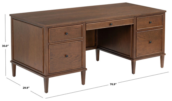 Safavieh Ariella Five Drawer Executive Desk Oak and Iron Two Tone Home Office Workstation Walnut SFV4223B-3BX