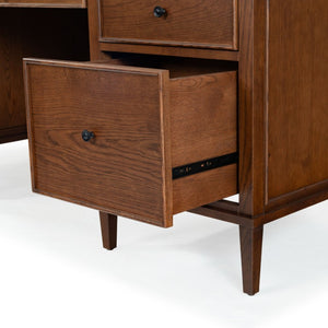 Safavieh Ariella Five Drawer Executive Desk Oak and Iron Two Tone Home Office Workstation Walnut SFV4223B-3BX