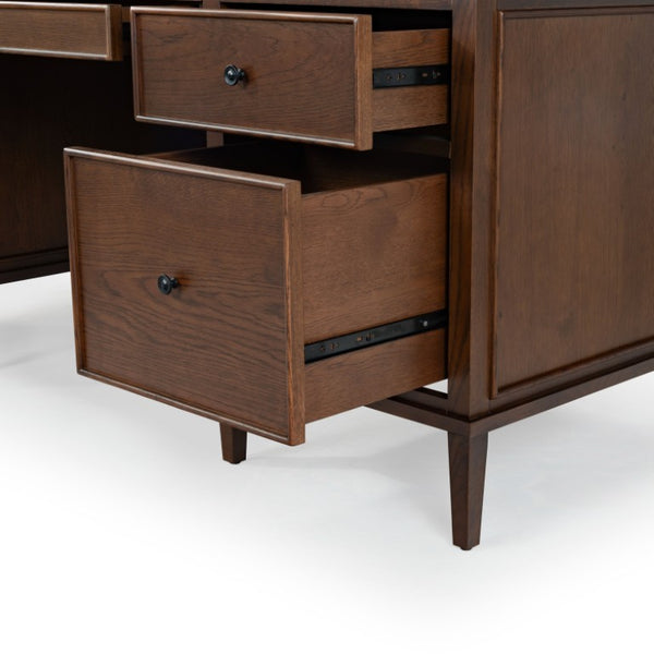 Safavieh Ariella Five Drawer Executive Desk Oak and Iron Two Tone Home Office Workstation Walnut SFV4223B-3BX