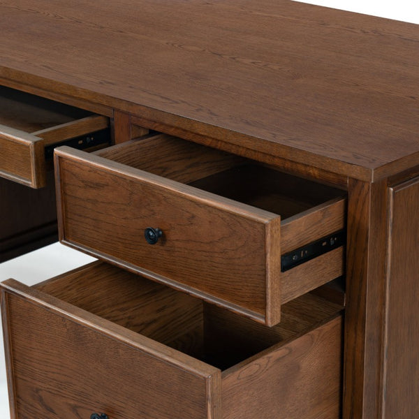 Safavieh Ariella Five Drawer Executive Desk Oak and Iron Two Tone Home Office Workstation Walnut SFV4223B-3BX