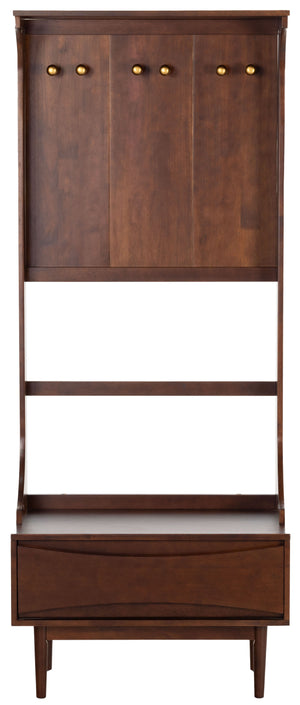 Safavieh Pitta Wood 1 Drawer Hall Tree – Elegant Walnut Design With Gold Accents For Stylish Entryway Storage Walnut ,Gold Wood ,Metal Sfv4224a-2bx