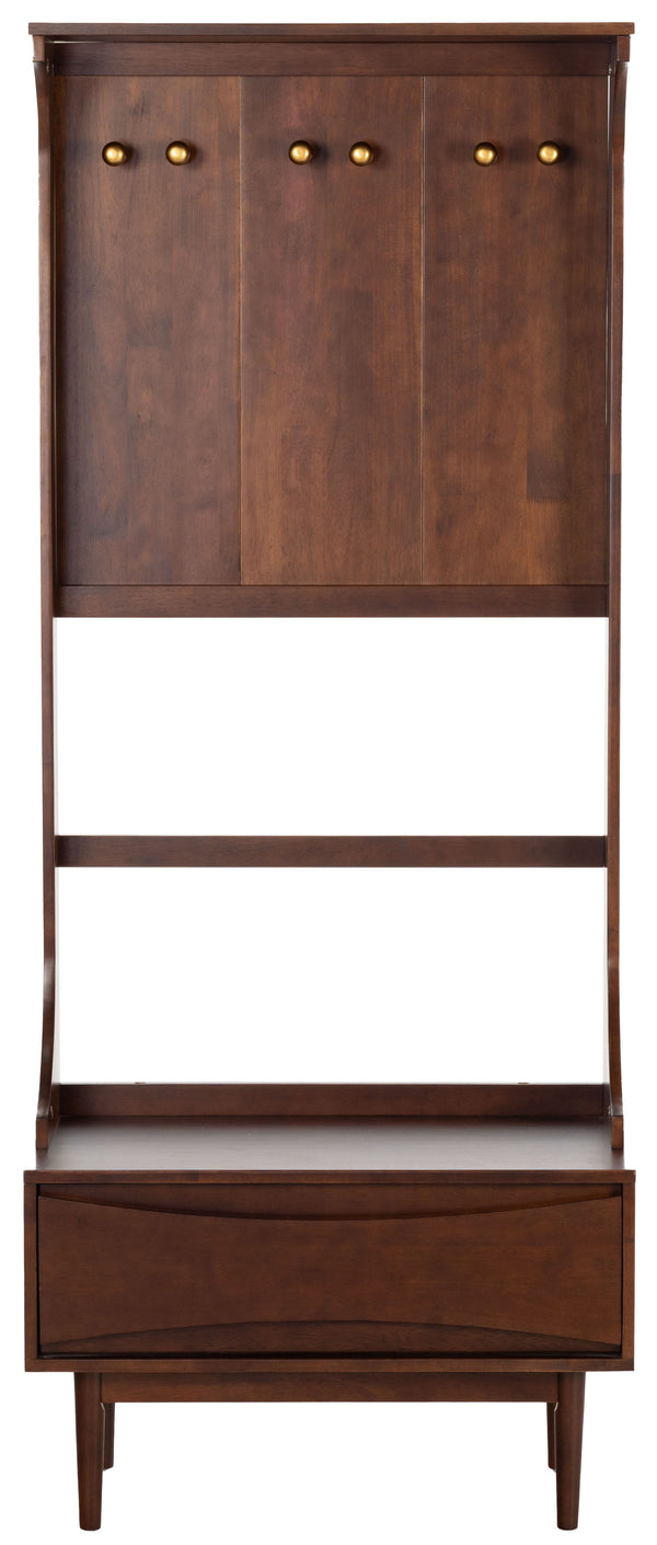 Safavieh Pitta Wood 1 Drawer Hall Tree – Elegant Walnut Design With Gold Accents For Stylish Entryway Storage Walnut ,Gold Wood ,Metal Sfv4224a-2bx