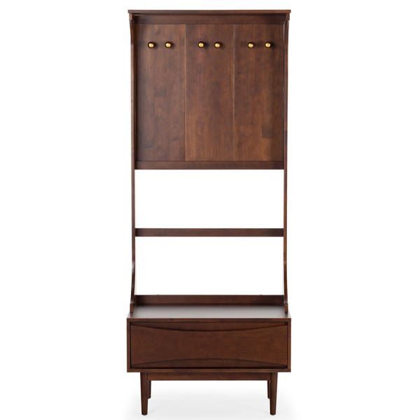 Safavieh Pitta Wood 1 Drawer Hall Tree – Elegant Walnut Design With Gold Accents For Stylish Entryway Storage Walnut ,Gold Wood ,Metal Sfv4224a-2bx