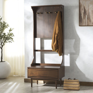 Safavieh Pitta Wood 1 Drawer Hall Tree – Elegant Walnut Design With Gold Accents For Stylish Entryway Storage Walnut ,Gold Wood ,Metal Sfv4224a-2bx