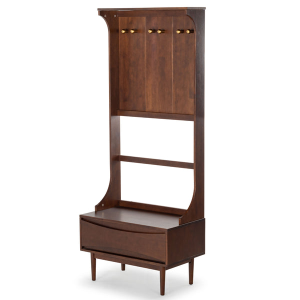 Safavieh Pitta Wood 1 Drawer Hall Tree – Elegant Walnut Design With Gold Accents For Stylish Entryway Storage Walnut ,Gold Wood ,Metal Sfv4224a-2bx