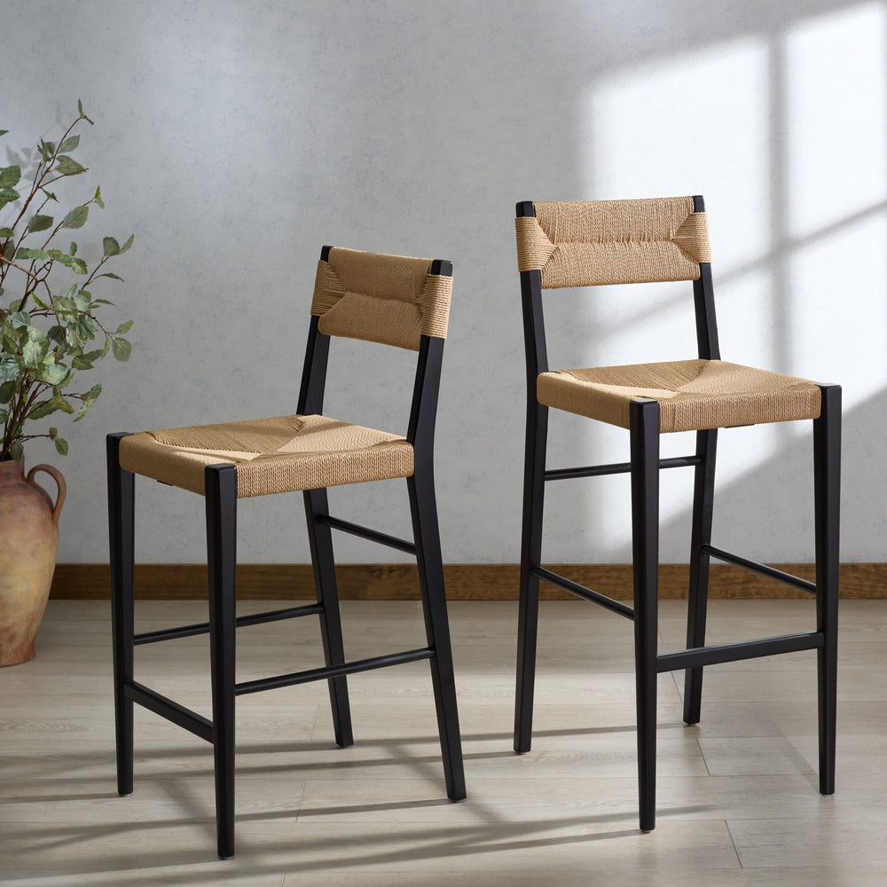 Safavieh Cody Rattan Counter Stool - Elevate Your Space With Modern Elegance And Timeless Comfort Today! Black ,Natural Wood ,Paper Cord Sfv4228a