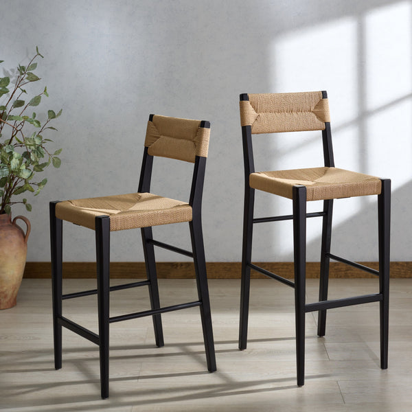 Safavieh Cody Rattan Counter Stool - Elevate Your Space With Modern Elegance And Timeless Comfort Today! Black ,Natural Wood ,Paper Cord Sfv4228a
