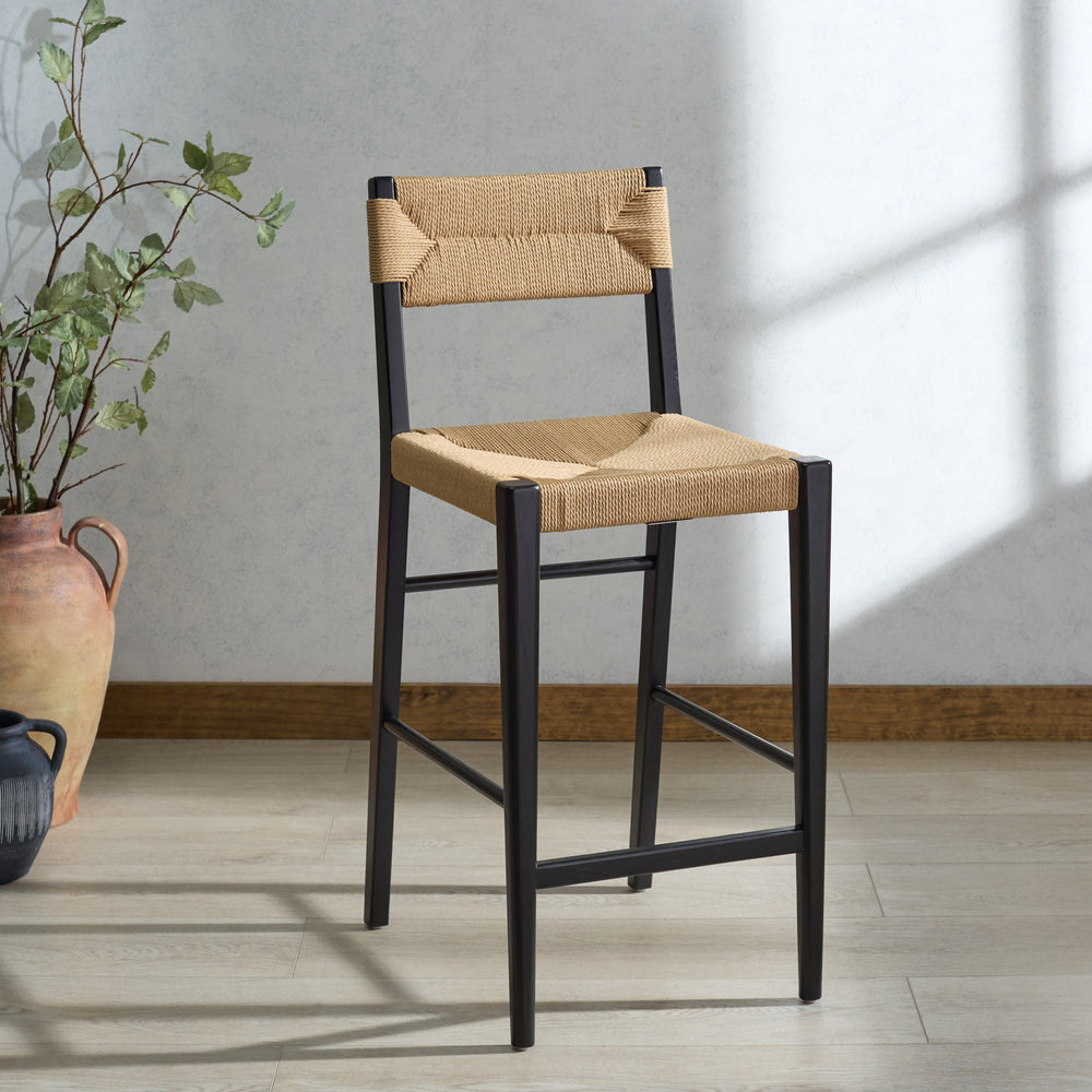 Safavieh Cody Rattan Counter Stool - Elevate Your Space With Modern Elegance And Timeless Comfort Today! Black ,Natural Wood ,Paper Cord Sfv4228a