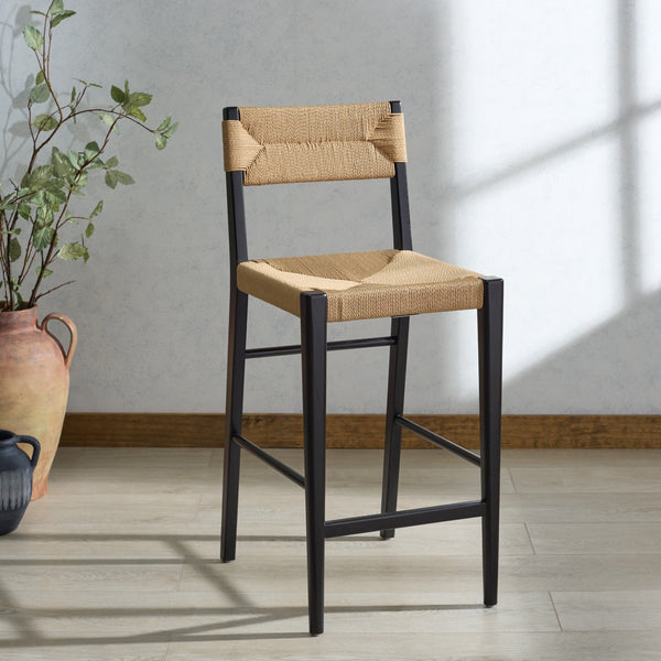Safavieh Cody Rattan Counter Stool - Elevate Your Space With Modern Elegance And Timeless Comfort Today! Black ,Natural Wood ,Paper Cord Sfv4228a