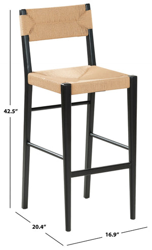 Safavieh CODY RATTAN BARSTOOL - Modern Design with Durable Wood Frame and Woven Seating for Stylish Spaces Black / Natural SFV4229A