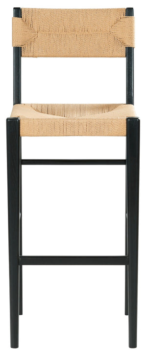 Safavieh CODY RATTAN BARSTOOL - Modern Design with Durable Wood Frame and Woven Seating for Stylish Spaces Black / Natural SFV4229A
