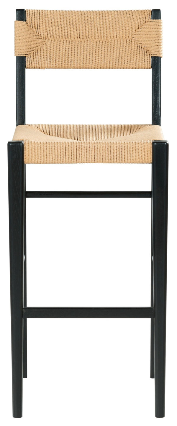 Safavieh CODY RATTAN BARSTOOL - Modern Design with Durable Wood Frame and Woven Seating for Stylish Spaces Black / Natural SFV4229A