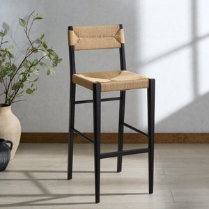 Safavieh Cody Rattan Barstool - Stylish Contemporary Design With Durable Wood Frame And Inviting Aesthetic Appeal Black ,Natural Wood ,Paper Cord Sfv4229a