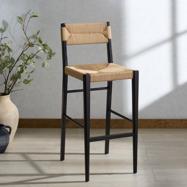 Safavieh Cody Rattan Barstool - Stylish Contemporary Design With Durable Wood Frame And Inviting Aesthetic Appeal Black ,Natural Wood ,Paper Cord Sfv4229a
