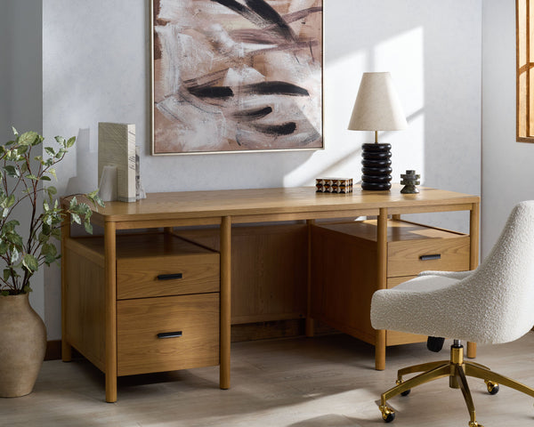 Safavieh Jaylessa Wood 4 Drawer Desk - Stylish And Functional Workspace Solution For Home Or Office Use Natural ,Black Wood ,Metal Sfv4230a-3bx