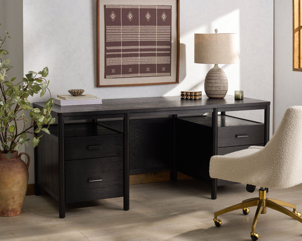 Safavieh Jaylessa Wood 4 Drawer Desk - Stylish And Functional Workspace Solution For Home Or Office Use Black Wood ,Metal Sfv4230b-3bx