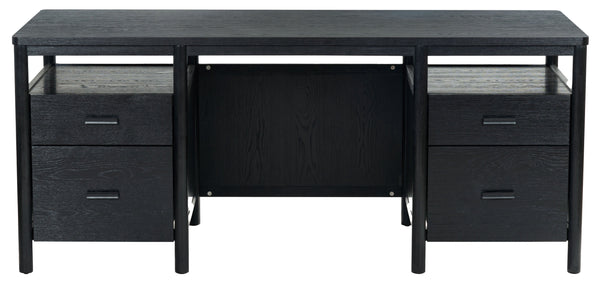 Safavieh Jaylessa Wood 4 Drawer Desk - Stylish And Functional Workspace Solution For Home Or Office Use Black Wood ,Metal Sfv4230b-3bx