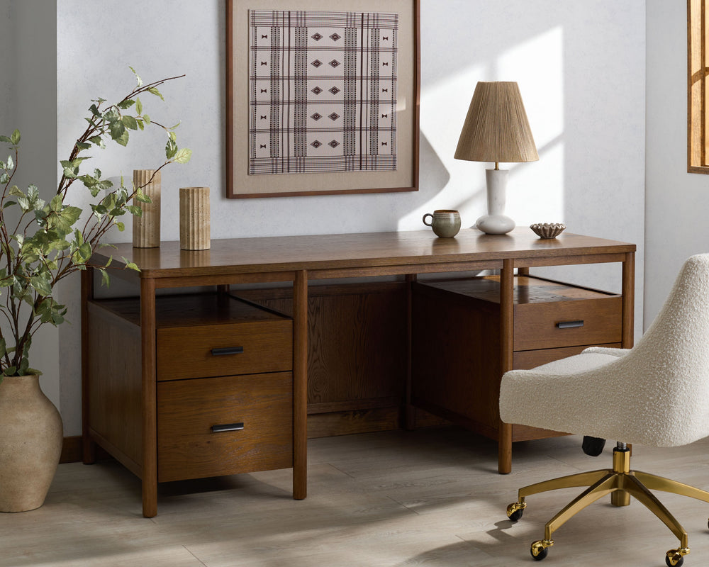 Safavieh Jaylessa Wood 4 Drawer Desk - Stylish And Functional Workspace Solution For Home Or Office Use Medium Oak ,Black Wood ,Metal Sfv4230c-3bx