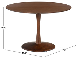 Lisette Round Pedestal Dining Table With Solid Wood Top And Metal Base—Space-Saving, Timeless Design
