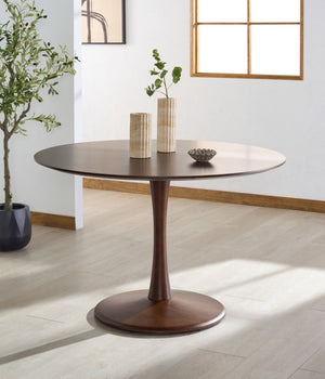 Lisette Round Pedestal Dining Table With Solid Wood Top And Metal Base—Space-Saving, Timeless Design