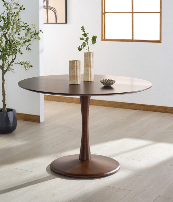 Lisette Round Pedestal Dining Table With Solid Wood Top And Metal Base—Space-Saving, Timeless Design