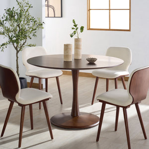 Lisette Round Pedestal Dining Table With Solid Wood Top And Metal Base—Space-Saving, Timeless Design