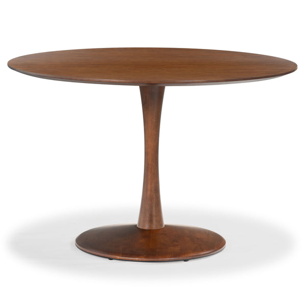 Lisette Round Pedestal Dining Table With Solid Wood Top And Metal Base—Space-Saving, Timeless Design