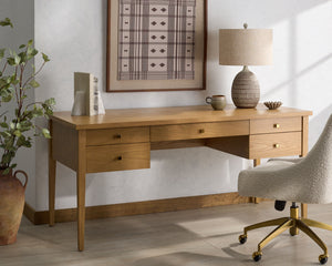 Safavieh Makala 5 Drawer Wood Desk In Natural Gold – Elegant, Functional Workspace Solution For Home Office Natural ,Gold Wood ,Metal Sfv4232a-2bx