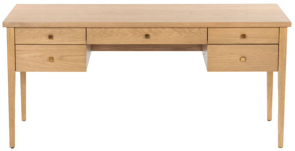 Safavieh Makala 5 Drawer Wood Desk In Natural Gold – Elegant, Functional Workspace Solution For Home Office Natural ,Gold Wood ,Metal Sfv4232a-2bx