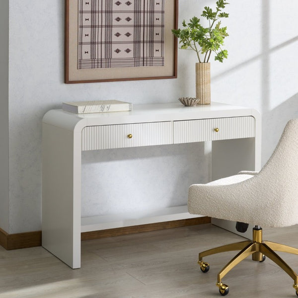 Safavieh Liabella Curved Front White Writing Desk with Two Drawers for Modern Home Office SFV4233A
