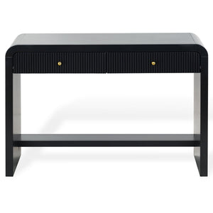 Liabella Curved 2-Drawer Desk With Wood Top And Metal Frame – Compact Ergonomic Workspace, Stylish Storage