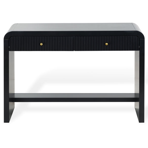 Liabella Curved 2-Drawer Desk With Wood Top And Metal Frame – Compact Ergonomic Workspace, Stylish Storage
