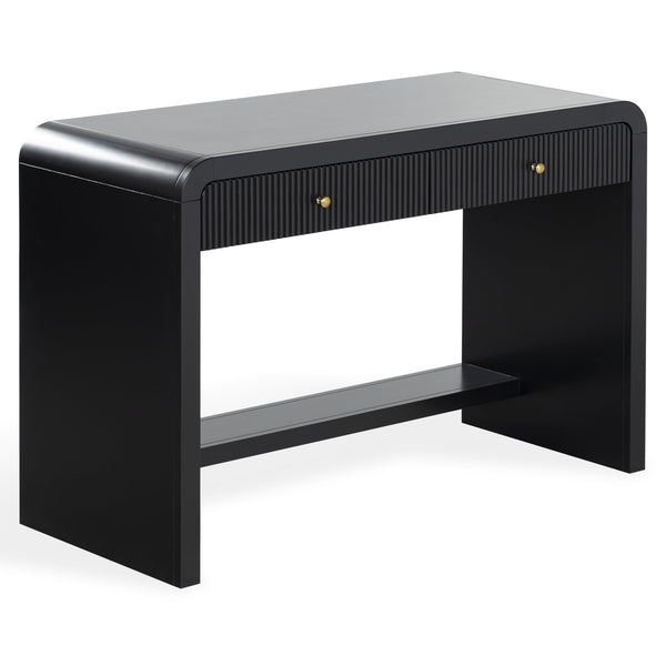 Liabella Curved 2-Drawer Desk With Wood Top And Metal Frame – Compact Ergonomic Workspace, Stylish Storage
