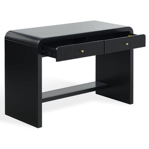 Liabella Curved 2-Drawer Desk With Wood Top And Metal Frame – Compact Ergonomic Workspace, Stylish Storage