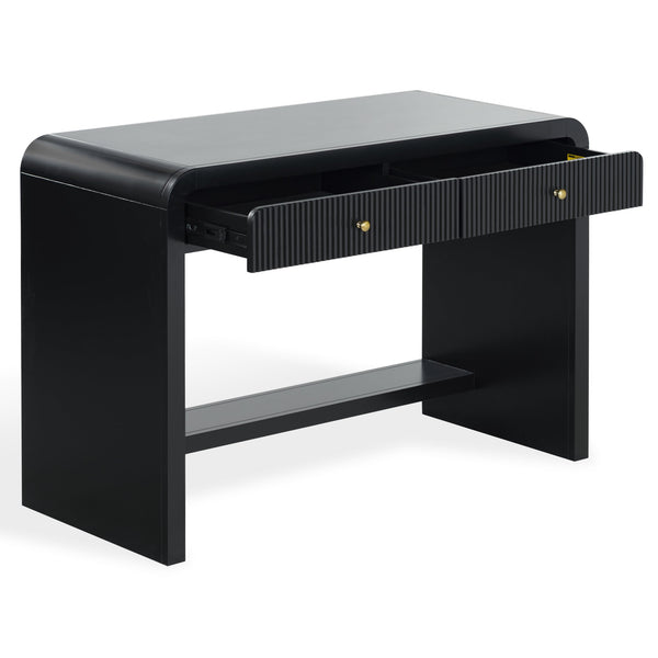 Liabella Curved 2-Drawer Desk With Wood Top And Metal Frame – Compact Ergonomic Workspace, Stylish Storage