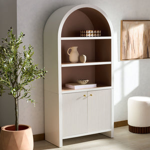 Safavieh Liabella 5 Shelf Wood Bookcase - Stylish Home Storage Solution For Books And Decor Showcase White ,Natural Wood ,Metal Sfv4234a-2bx