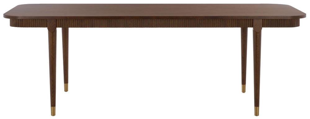Safavieh Kaylenne Walnut Dining Table with Brass Accents and Ribbed Apron Seats Six to Eight SFV4235A
