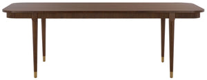 Safavieh Kaylenne Walnut Dining Table with Brass Accents and Ribbed Apron Seats Six to Eight SFV4235A